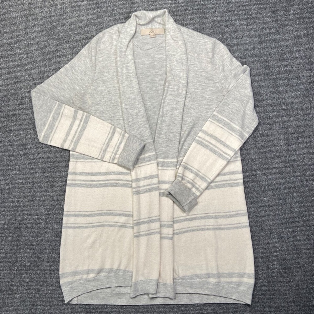 LOFT knit slouchy open front super soft longline gray cardigan womens size small